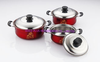 Chine l'ensemble de vente chaud du cookware 6pcs avec la couleur rouge &amp;16/18/20cm faisant cuire le cookware du pot &amp;16cm/18cm/20cm a placé en acier inoxydable fournisseur