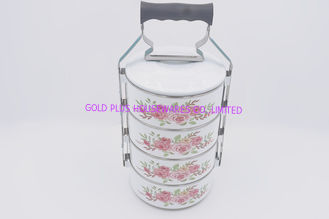 Chine boîte indienne pratique de tiffin de revêtement émaillé de fleur de boîte de bento en métal de lave-vaisselle de transporteur de plats à emporter de 4 rangées fournisseur
