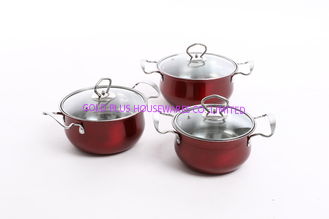 Chine ensemble d'ensemble et de vaisselle de cuisine de cookware de couleur rouge de 16/18/20/22cm et d'acier inoxydable de fleur et pot et casserole et cocottes en terre fournisseur