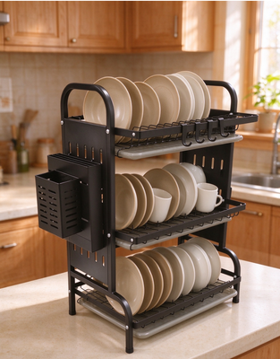 Chine égouttoir 16 trous & égouttoir multifonctionnel & égouttoir en fer doré et noir à 2 et 3 couches de 43 cm, gain de place fournisseur