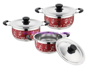 Chine l'ensemble de vente chaud du cookware 6pcs avec la couleur rouge &amp;16/18/20cm faisant cuire le cookware du pot &amp;16cm/18cm/20cm a placé en acier inoxydable fournisseur