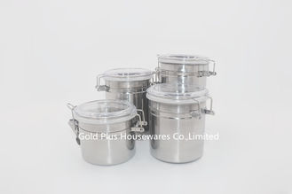 Chine la sucrerie en acier en métal d'organisation de la cuisine 4pcs peut en rond former le pot de nourriture avec le couvercle d'agrafe fournisseur