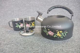 Chine Bouilloires de sifflement de couleur de noir de bouilloire de voyage avec deux la petite théières bouillies d'acier inoxydable de tasses par eau à une seule couche fournisseur