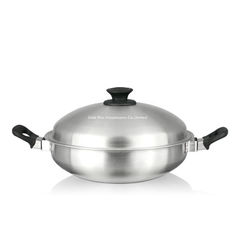 Chine la cuisine de cuisine familiale de 36cm a épaissi le wok avec deux la poêle économisante de vapeur d'acier inoxydable de la catégorie comestible 304# de poignée fournisseur
