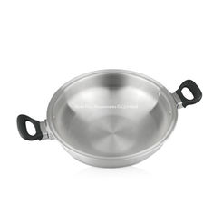 Chine Concevez wok en fonction du client d'oreille de casserole de wok d'acier inoxydable de 304 essai-plis le double tout le cookware plaqué réglé sur des achats de TV fournisseur