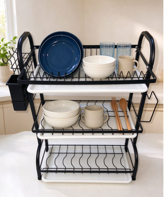 égouttoir à vaisselle 16 compartiments & égouttoir multifonctionnel & 43cm 2 couches et 3 couches fer doré et organiseur noir, gain de place fournisseur