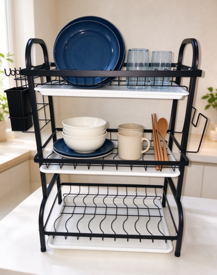 égouttoir à vaisselle 16 compartiments & égouttoir multifonctionnel & 43cm 2 couches et 3 couches fer doré et organiseur noir, gain de place fournisseur