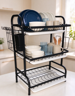 égouttoir à vaisselle 16 compartiments & égouttoir multifonctionnel & 43cm 2 couches et 3 couches fer doré et organiseur noir, gain de place fournisseur
