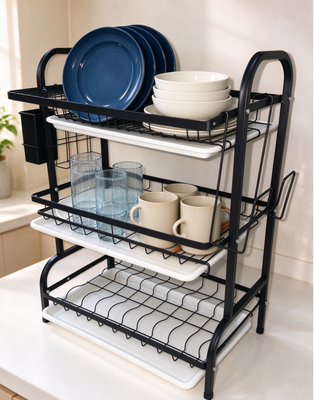 égouttoir à vaisselle 16 compartiments & égouttoir multifonctionnel & 43cm 2 couches et 3 couches fer doré et organiseur noir, gain de place fournisseur