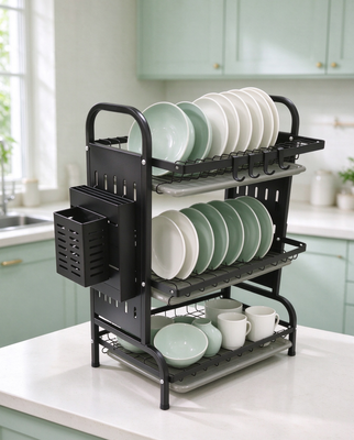 égouttoir 16 trous & égouttoir multifonctionnel & égouttoir en fer doré et noir à 2 et 3 couches de 43 cm, gain de place fournisseur