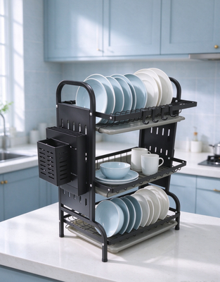 égouttoir 16 trous & égouttoir multifonctionnel & égouttoir en fer doré et noir à 2 et 3 couches de 43 cm, gain de place fournisseur