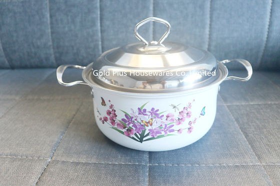 Cookingware a placé le cookware blanc de cuisine de pot de soupe avec le pot en gros d'orchidée d'acier inoxydable de couvercle en acier en métal faisant cuire le pot fournisseur