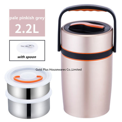 gamelle thermo de catégorie comestible de réchauffeur de nourriture de mur du double 2.2L pour conteneur de nourriture isolé adulte d'acier inoxydable le grand fournisseur