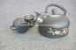 Fleur de service à thé de cuisine peignant la bouilloire siffleuse siffleuse de couleur de noir de théière d'acier inoxydable avec deux tasses fournisseur